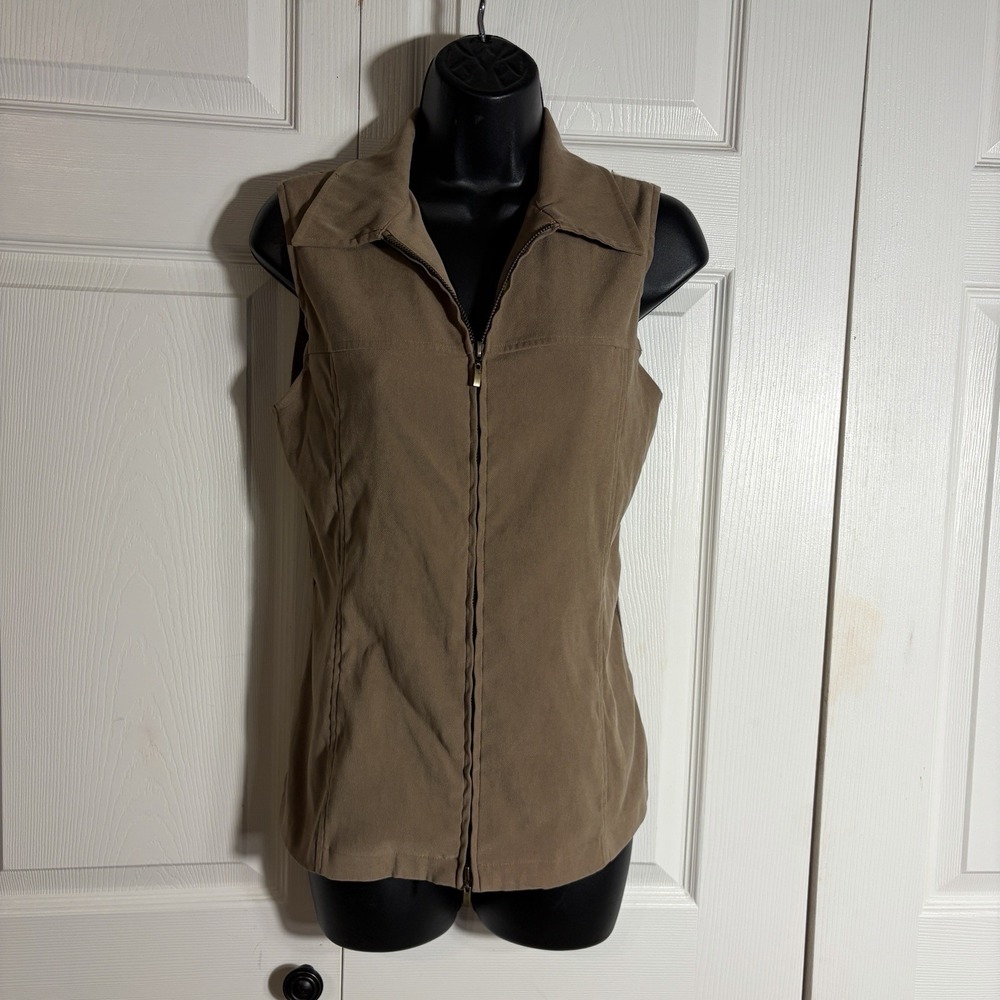 Vintage Notations Full Zip Vest Women S Brown Ribbed Knit Back Y2K Collared Top
